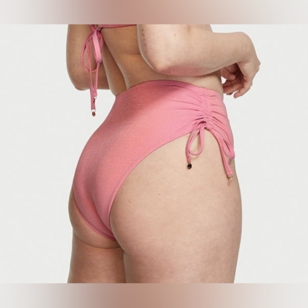 Victoria Secret Metallic High Waist Bikini Swimwear Women Size L Pink